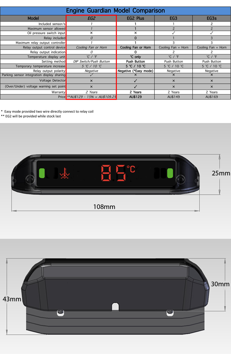 ENGINE GUARDIAN EG2 WATCHDOG TEMP SENSOR GAUGE & ALARM  